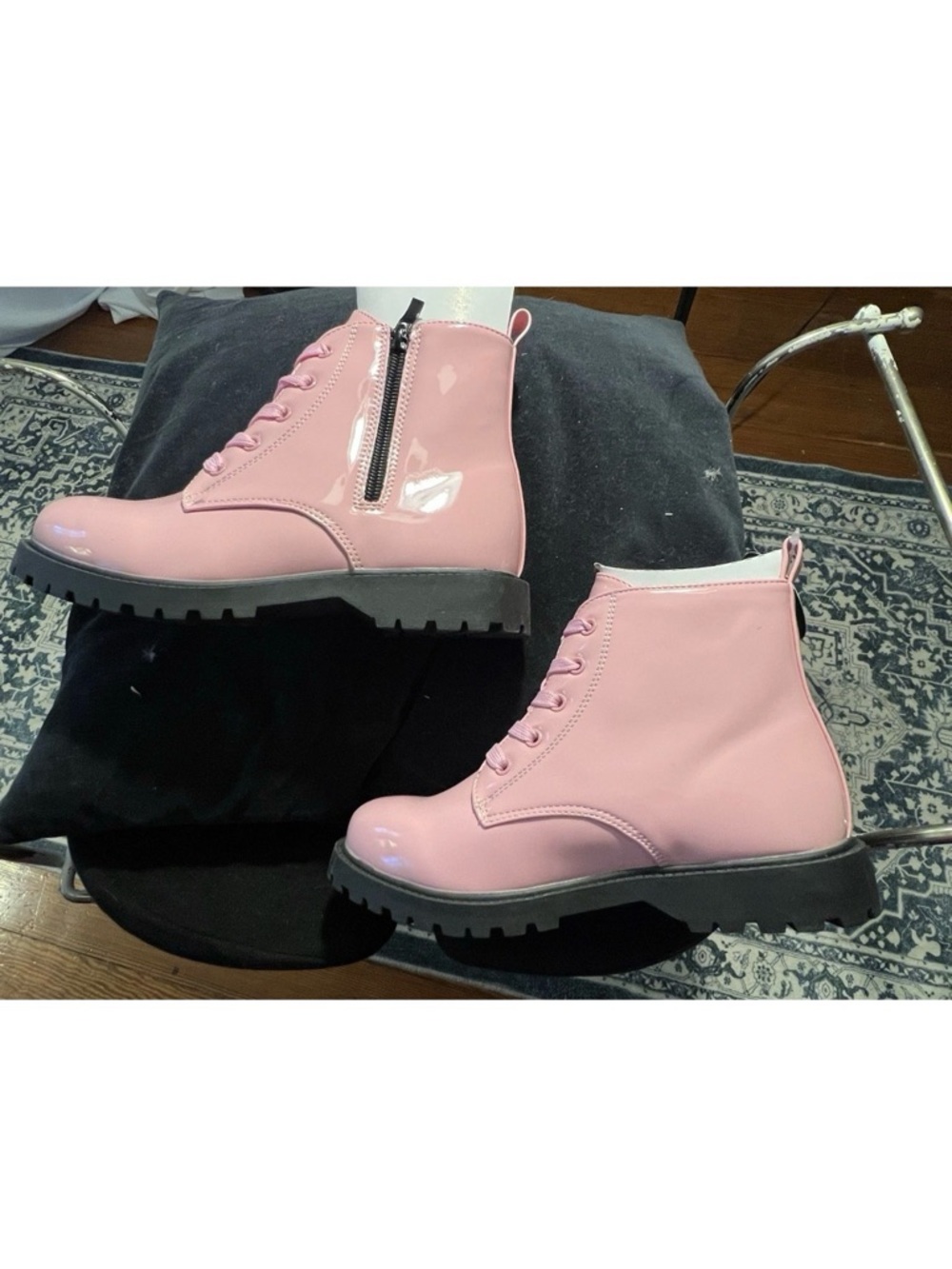 Jabasic Pink Patent Lace-Up Combat Boots